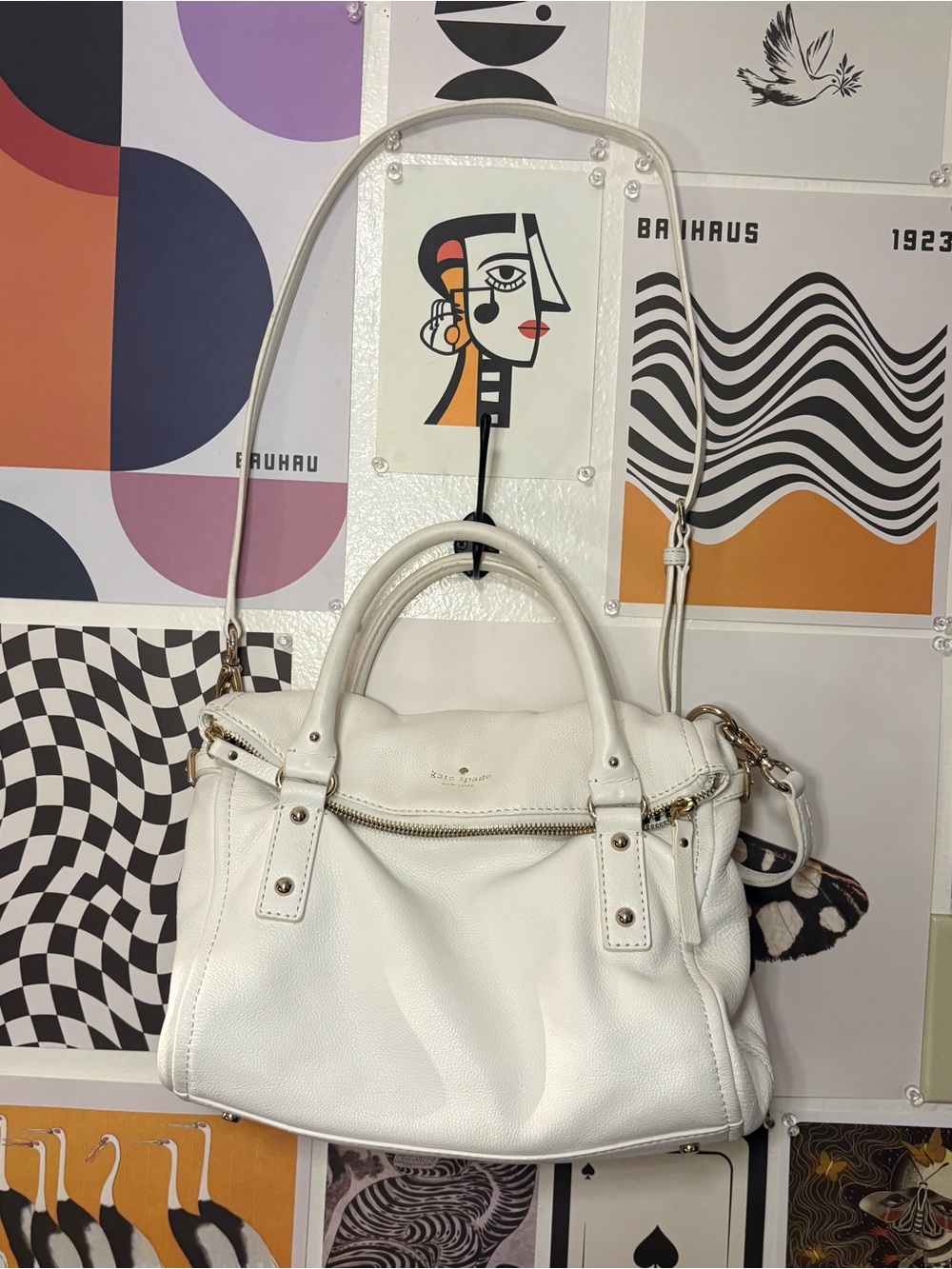 Kate Spade White Leather Satchel Crossbody Bag